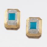 Pair of Gold Turquoise and Diamond Earrings