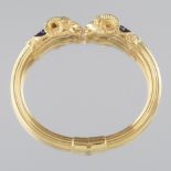 Gold and Cobalt Blue Enamel 3D Ram's Head Bangle