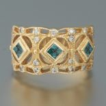 Ladies' Gold, White and Blue Diamond Band