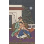 Mughal Painting Of Two Lovers in A Courtyard