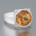 Ladies' Gold, Amber Citrine and Diamond Ring