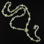 Ladies' Carved Celadon Jade Bead Necklace with Dragon Hook