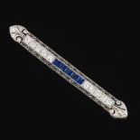 Art Deco Platinum, Sapphrie and Diamond Bar Brooch