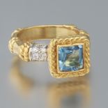 Ladies' Etruscan Revival Gold, Blue Topaz and Diamond Ring