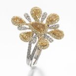 Ladies' Yellow and White Diamond Flower Cocktail Ring