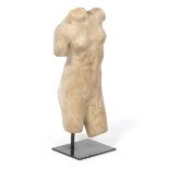Grand Tour Carved Marble Statute of Torso on Metal Stand