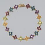 Ladies' Gold and Multicolor Gemstone Floral Design Bracelet