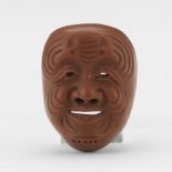 Japanese Red Clay Signed Mask Netsuke of Good Fortune