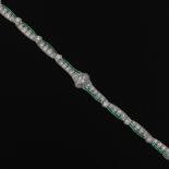 Ladies' Art Deco Platinum, 6.55 ct Total Diamond and Emerald Bracelet