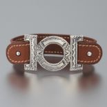 Hermes "Ano Touraeg" Sterling Silver and Leather Bracelet