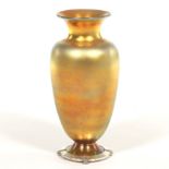 Frederick Carder for Steuben Gold Aurene Vase with Silver Metal Base