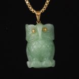 Ladies' Italian Gold Box Chain with Carved Jade Owl Pendant
