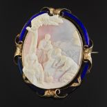 Victorian Oversized Dimensional Cameo and Enamel Brooch