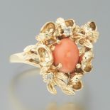 Ladies' Gold, Angel Skin Coral and Diamond Freeform Ring