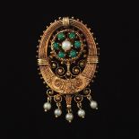 Victorian Style Gold, Turquoise and Pearl Brooch