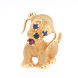 Vintage Dan Frere Gold, Ruby, Blue Sapphire and Black Onyx Puppy Pin/Brooch