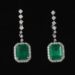 A Pair of Emerald and Diamond Earrings