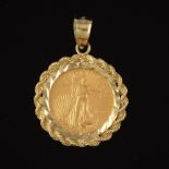 Lady Liberty $5 High Carat Gold Coin in Frame Pendant