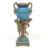 Victorian Style Glazed Porcelain and Brass Figural Vase, by Wong Lee