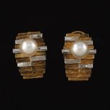 Pair of Gold, Diamond, and Pearl Modernist Earrings