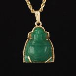 Ladies' Gold and Carved Green Jade Nephrite Buddha Pendant on Chain
