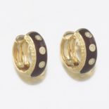 Faberge Germany 18k Gold, Diamond and Guilloche Enamel Pair of Huggie Earrings