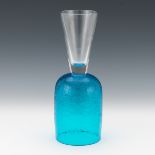 Blenko Azure and Clear Glass Double Chalice, Design by Wayne Husted