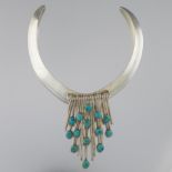 Ladies' Sterling Silver and Turquoise Collar Fringed Waterfall Necklace