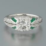 Art Deco Style Diamond and Emerald Platinum Ring