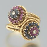 Ladies' Retro 18k Gold, Ruby and Sapphire Ring