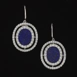 A Pair of Diamond and Lapis Earrings