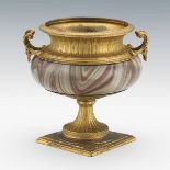 Rare Early Loetz Onyx Glass Vase with Gilt Metal Mounts, The Marmoriertes Series, ca. 1887-1888