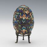 Russian Faberge Style Parcel-Gilt Silver and CloisonnÃ© Enamel Egg on Stand