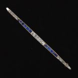 Ladies' Retro Gold, Blue Sapphire and Diamond Bar Pin