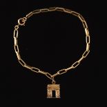 French 18k Gold Bracelet with Arc De Triomphe Charm Pendant