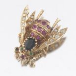 Impressive Gold, Blue Sapphire, Ruby, Emerald and Diamond Queen Bee Pin/Brooch