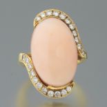 Ladies' CELLINO Gold, Angel Skin Coral and Diamond Ring