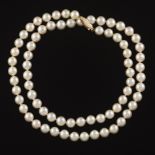 Mikimoto "Blue Lagoon" Gold and Single Strand Pearl Necklace