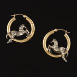 Pair of Gold and Sterling Silver Equestrian Earrings