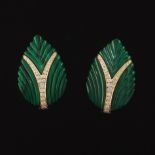 Van Cleef & Arpels Carved Malachite and Diamond Clip-on Earrings