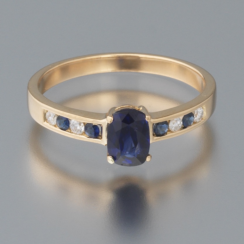 Ladies' Gold, Blue Sapphire and Diamond Ring