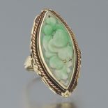 Art Deco Gold and Carved Jadeite Ring