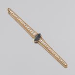 Ladies' Victorian Gold, Blue Sapphire and Seed Pearl Bar Pin
