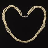 Ladies' Elegant Gold and Three Strand Pearl Necklace