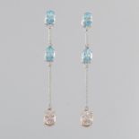 Pair of Topaz, Morganite and Diamond Drop Earrings