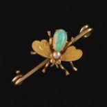 Ladies' Victorian Gold, Opal and Seed Pearl Bee Safety Pin/Brooch