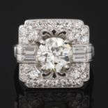 Ladies' Art Deco Platinum and Diamond Cocktail Ring