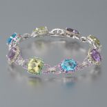 Ladies' Gold, Colorful Gems and Diamonds "Maharani" Halo Bracelet