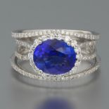 Ladies' Platinum, Tanzanite and Diamond Ring