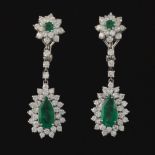 Pair of Emerald and Diamond Drop Earrings